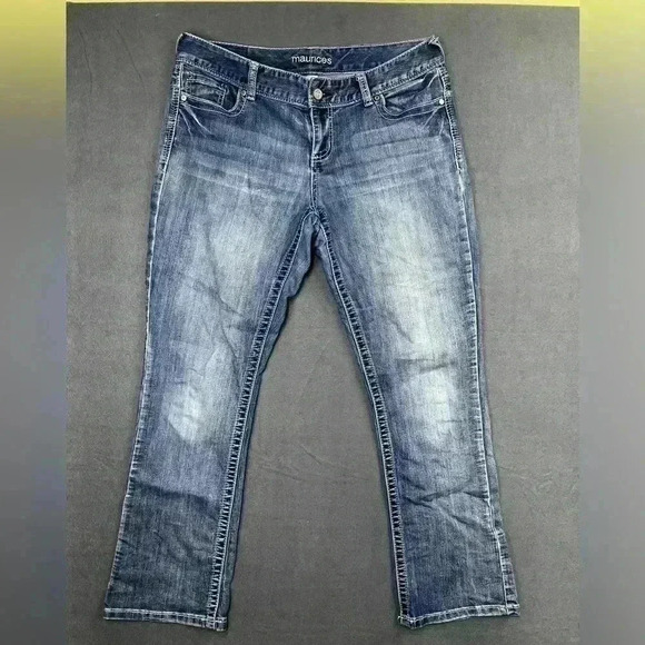 Maurices Bootcut Jeans Women’s 9/10 short Blue Denim Stretch cute faded 0544 - Picture 1 of 9